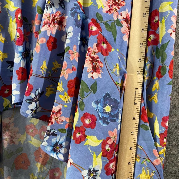 Parker Midi Wrap Dress Small Blue Floral Print Short Sleeve A-Line High-Low - Picture 9 of 11